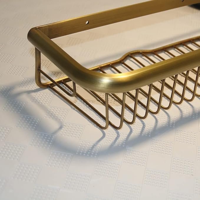 Brass Bathroom Square Shower Caddy Bathroom Shower Storage Rack Shelf Organiser Basket Wall Mount, Bronze