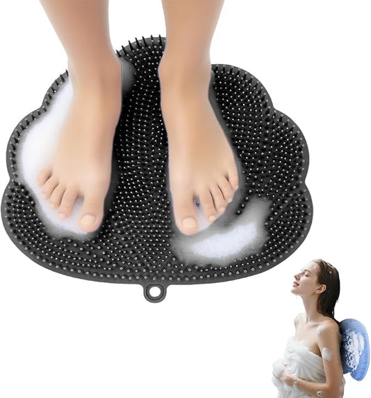 Silicone Shower Foot Scrubber Mat,2025 New Back Exfoliating Bath Wash Pad Wall Mounted Anti-Slip Suction Cups Foot Scrubber,Deep Cleaning Brush Back Massager Pad for Women Men (A-Grey)