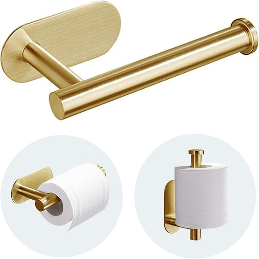 JOPOFI Toilet Paper Holder - Adhesive Toilet Paper Holder - Brushed Gold | Toilet Paper Holder Wall Mount for Bathroom,Stainless Steel Command Strip Toilet Paper Roll Holder Stick On Wall,No Drilling