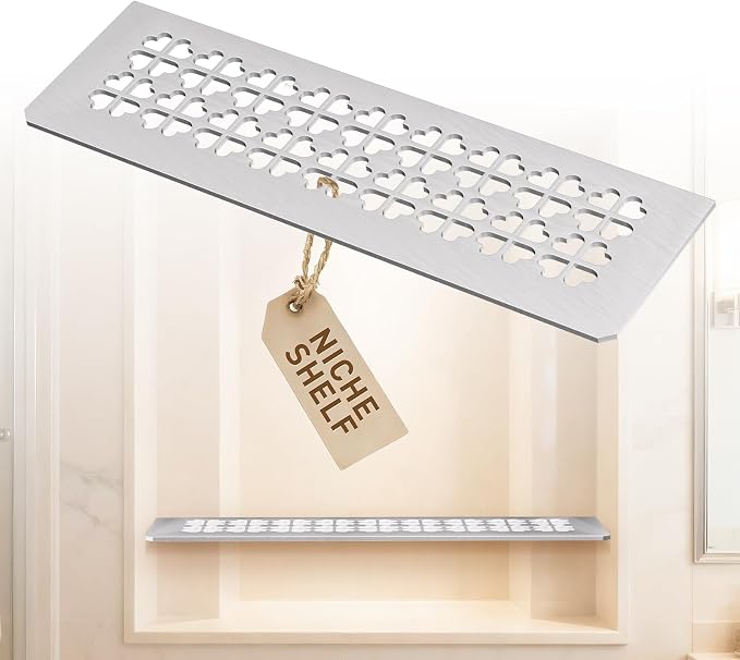 Shower Niche Shelf Fit for Schluter Prefabricated Kerdi Board SN/-SNLT, 4mm Thick, Love Clover Design, Brushed Finish, 304 Stainless Steel Material, Ideal for Use in Tiled Wall Applications