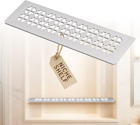 Shower Niche Shelf Fit for Schluter Prefabricated Kerdi Board SN/-SNLT, 4mm Thick, Love Clover Design, Brushed Finish, 304 Stainless Steel Material, Ideal for Use in Tiled Wall Applications