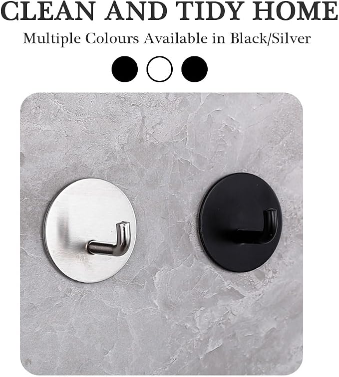 8 Pack Silver Adhesive Wall Hooks, Towel Hooks for Bathrooms, Sticky Hooks for Hanging, Stick on Wall Mount for Bathroom Kitchen Bedroom No Drill