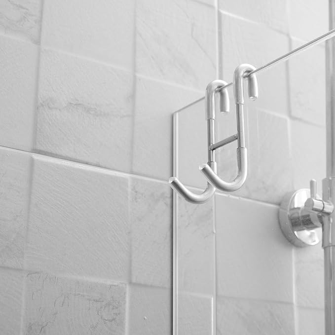 Homevacious 2 Pack Shower Door Hooks Towel Hooks for Bathroom Frameless Glass Shower Door SUS 304 Stainless Steel Drilling-Free Hanger Shower Hooks Chrome