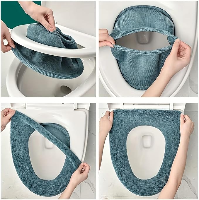 10 Pcs Bathroom Soft Thicker Warmer Stretchable Washable Cloth Toilet Seat Cover Pads (5 colors, 2 of each)