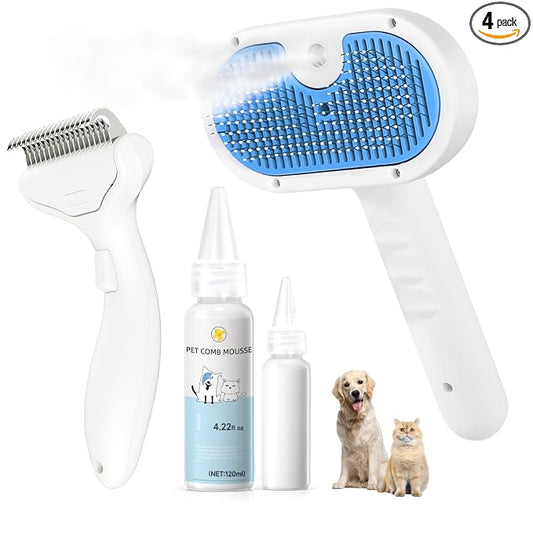 Pet Steam Brush for Dogs & Cats, 3-in-1 Shedding Grooming Tool | Self Cleaning Spray Comb with Mist, Dog Brush for Shedding, Cat Brush for Hair Removal, Long Haired Pet, Waterless Shampoo