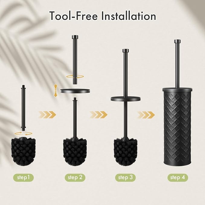 Toilet Bowl Brush and Holder Set 2 Pack with 4 Extra Brush Heads (Black) | Extra Long Handle with Splash Guard Cover, Tool-Free Installation, Bathroom Space-Saving, Cleaner Sets for Apartments, RV