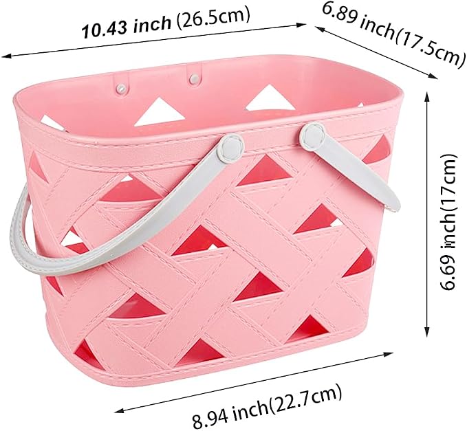 Portable Shower Caddy 2 Pack, Tote Plastic Storage Basket with Handle Shelf Organizers Bin for Bathroom, College Dorm, Kitchen, Garden, Camping, Cleaning Supplies (Pink 1 pcs)