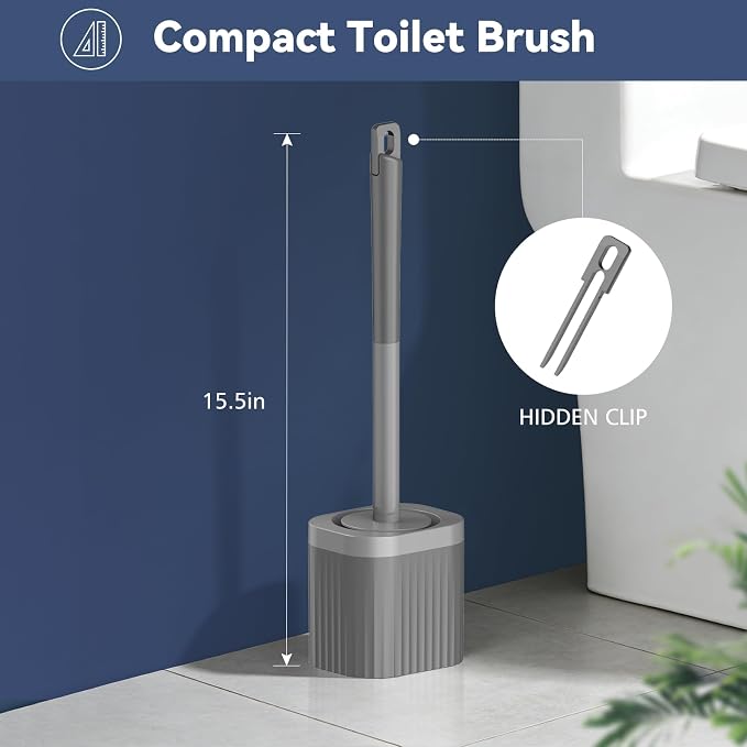 Toilet Bowl Brush and Holder, 3 Pack Compact Toilet Brush Set with Nylon Bristles Toilet Brush Hidden Scrubber Brushes for Bathroom Cleaning-Grey