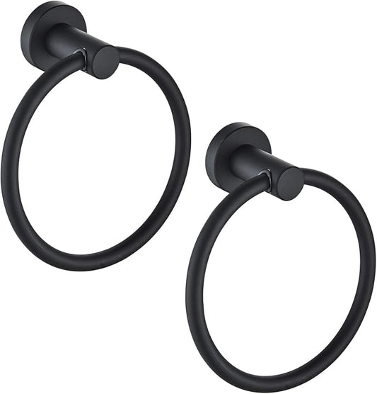MARMOLUX ACC Matte Black Towel Rings (2 Pack) - Modern Hand Towel Holders for Bathroom Wall - Round Stainless Steel Bathroom Towel Racks - Black Towel Hangers for Bathroom - Towel Holder Bathroom
