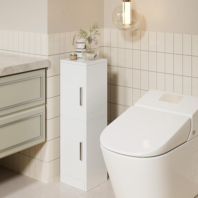 IBUYKE Small Bathroom Storage Cabinet, Narrow Beside Tolite Cabinet with 2 Doors & Adjustable Shelf, Small Bathroom Organizer, Space-Saving Storage Solution for Toilet, Laundry Room UWBS002W