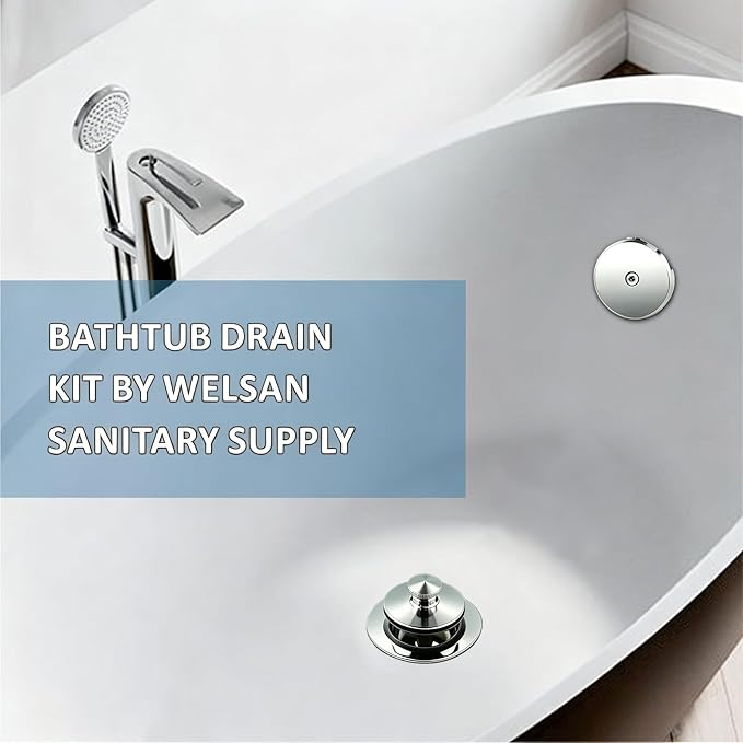 WELSAN Chrome Plated Bathtub Drain Kit - Universal Lift & Turn Tub Drain and Overflow Kit with Single Hole Faceplate, All Metal Solid Brass Bathroom Sink Drain for Fine/Coarse Thread, Complete Convers
