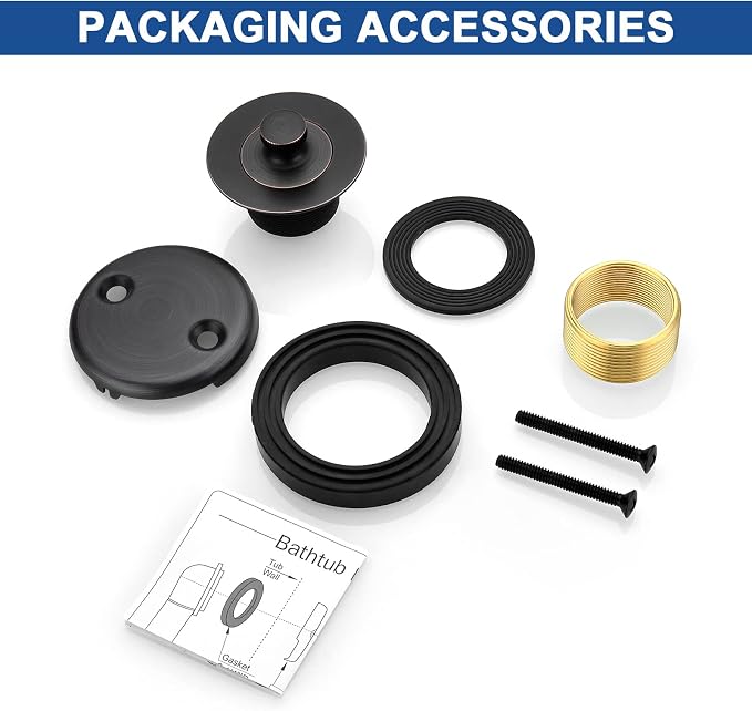 Brass Bathtub Drain Kit, Lift and Turn Tub Drain Kit with 2-Hole Tub Overflow Faceplate, Oil Rubbed Bronze/ORB