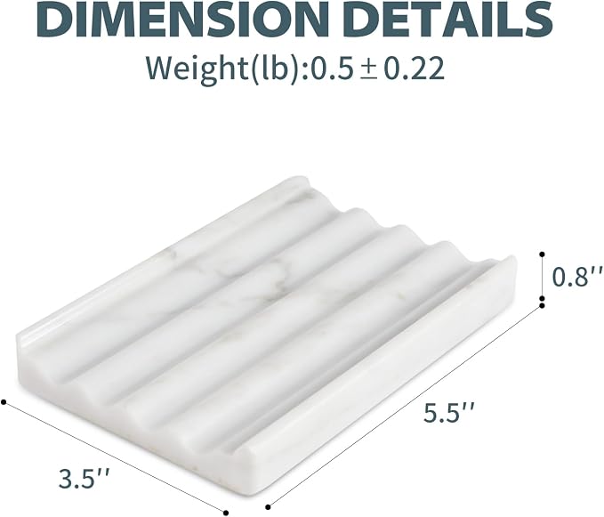 Soap Holder, Marble Soap Dish for Shower, Bar Soap Holder with Water Ripple Design, Easy Cleaning Soap Saver for Kitchen Sink，Bathroom, Executive Italian Natural Stone Soap Tray(Bianco Carrara)