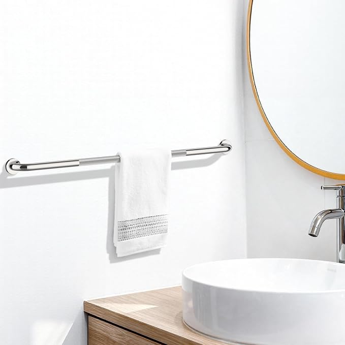 2 Pack Shower Grab Bar 48 Inch, ZUXET Chrome Extra Long Handicap Grab Bar w/Knurled Grip, Stainless Steel Bathroom Handrail for Toilet Shower Bathtub, Wall Mounted Anti-Slip Support Bar for Seniors