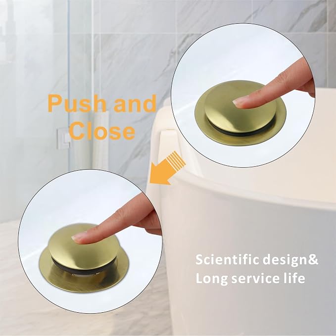 Brushed Gold Bath Tub Drain Stoppers,Wellup Universal Pop Up Bathtub Drain Stopper Replacement Tip Toe, Lift and Turn for Bathtub,EZ Bath tub Plug Conversion Kit Assembly (Gold Brushed)