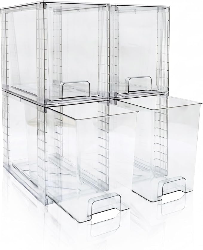 High Clear Stackable Storage Drawers(4 Pack), High-strength Plastic Organizer Bins with Handles for Skincare Bathroom Cabinet Vanity Undersink Kitchen Pantry BPA-Free Storage Containers