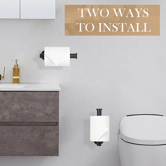 JOPOFI Toilet Paper Holder - Adhesive Toilet Paper Holder - Matte Black | Toilet Paper Holder Wall Mount for Bathroom,Stainless Steel Command Strip Toilet Paper Roll Holder Stick On Wall,No Drilling