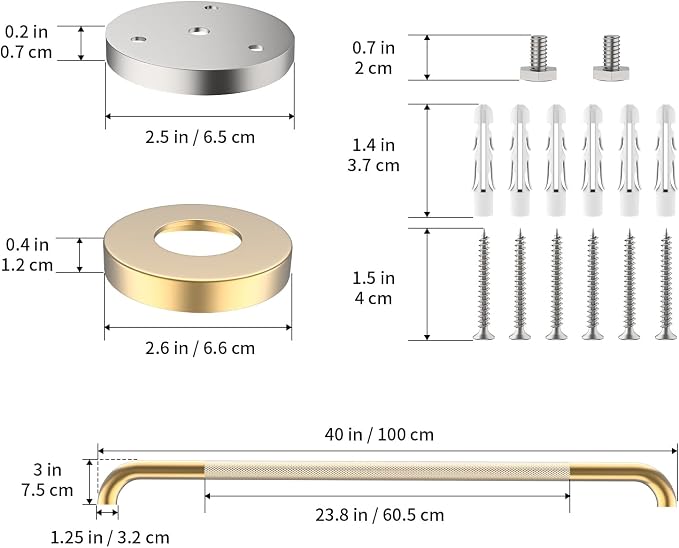 Brushed Gold Shower Grab Bar w/Anti-Slip Knurled Grip 40 Inch,YuanDe Stainless Steel Bathroom Grab Bars, Handicap Injury Elderly Senior Assist Support Shower Handle