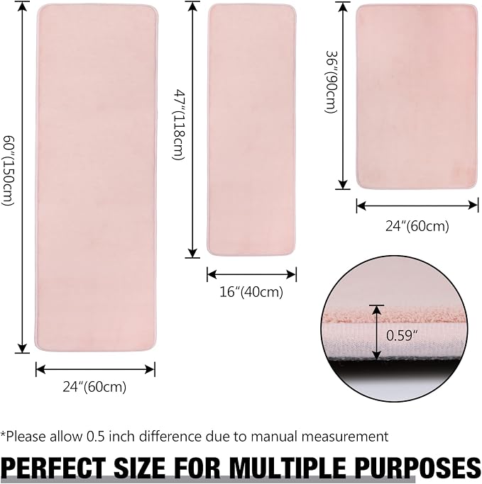 Pink Memory Foam Bath Mat Long 24x60 Bathroom Runner Rug Non Slip Washable | Soft Absorbent Microfiber Bathroom Carpet Thin Bathrug