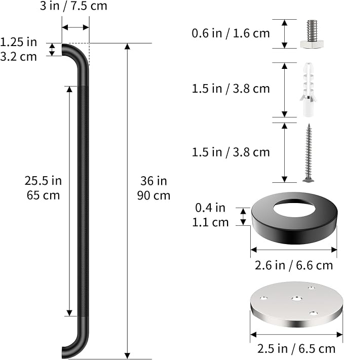2 Pack 36 Inch Anti Slip Shower Grab Bar, ZUEXT Matte Black Stainless Steel Long Bathroom Safety Handle w/Knurled Grip, Heavy Duty Wall Mounted Bathtub Toilet Stair Support Rail for Seniors Disabled