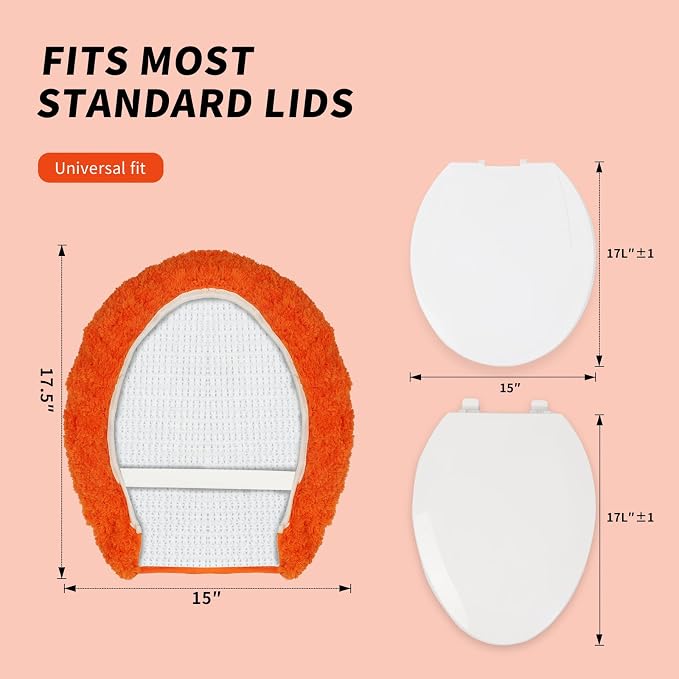 Soft Microfiber Toilet Seat Cover 17.5" x 15" Machine Washable | Solid Toilet Lid Cover Adjustable Rubber Backing Fits Most 16 -17.5" L x 14-16" W Round Oblong and Elongated Toilet Seat