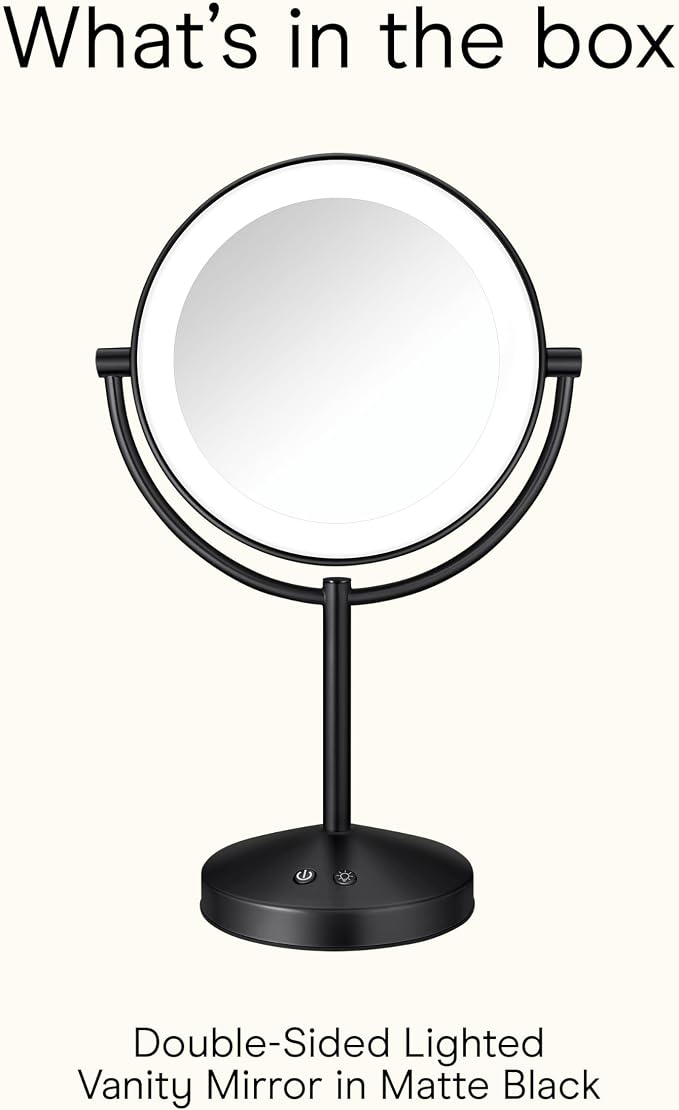 Conair Lighted Makeup Mirror, Double-Sided LED Vanity Mirror with 1X/10X Magnification, 3 Light Settings, 3 Modes, 360° Rotation, Matte Black Finish (Pack of 2)