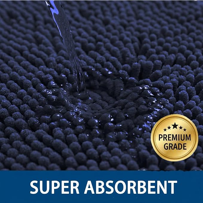 Bathroom Rugs Sets 2 Piece,Super Absorbent Chenille Bath Mats and U-Shaped Toilet Rug,Strong PVC Non Slip Backing,Microfiber Washable Dry Quickly Bath Mats for Bathroom(20"x32"+20"x20"U,Navy Blue)