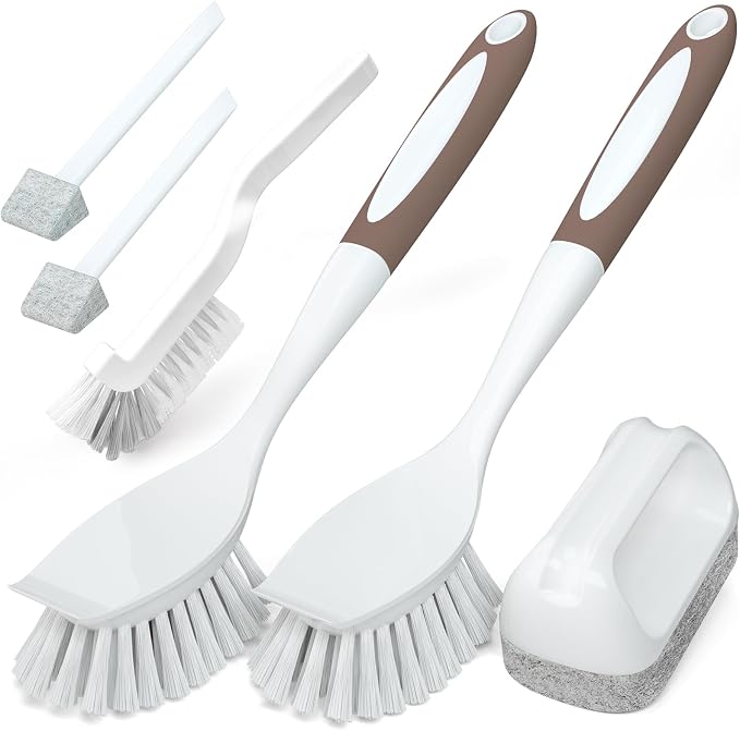 Holikme Dish Brush Cleaning Brush Set for Cleaning Groove Gap,Brown | Dish Brush Set Cleaning Brush Set, Scouring Pad for Cleaning, Groove Gap Brushes for Pot, Pan, Abrasive Wheel Brushes