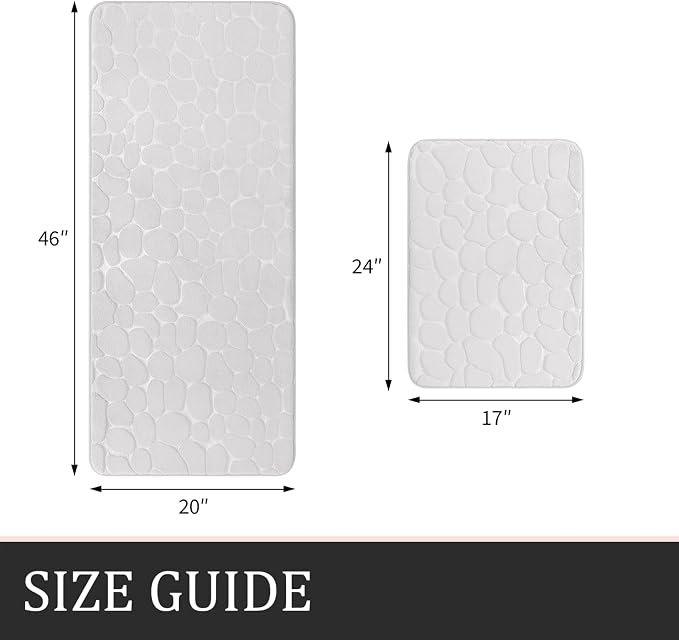 YIHOUSE Bathroom Rugs Mat Set, Memory Foam Bath Mat 2 Piece White | 17x24&20x46, Non Slip, Water Absorbent, Washable, Bath Mat For Bathroom, Sink and Toilet