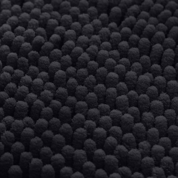 HOMEIDEAS Black Chenille Bathroom Rugs Set of 3, Non Slip Bath Mat | Super Absorbent, Soft Microfiber, Machine Washable, Stain Resistant, for Bathroom Decor