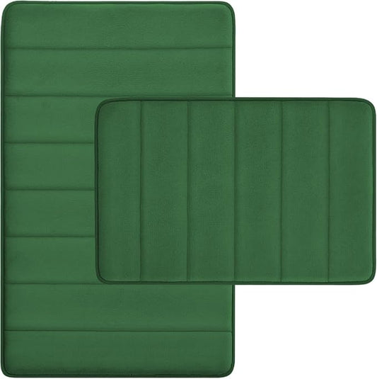 RUN HELIX Bathroom Rugs Set 2 Piece Memory Foam Bath Non-Slip Bath Mat,Washable Room Mats,Absorbent Shaggy Rugs Super Soft Kitchen Mats, Batroom Carpets for Bathroom,Tub,Shower Home Decor（Dark Green）