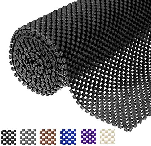 Shelf Liner Drawer Liner Non-Slip Mat Shelves Liners 12" X6.5’ Grid Pattern PVC Non-Adhesive Grip Liner Anti-Slip Mat for Kitchen Cabinets Wire Shelving Pantry Dresser Refrigerator (Black)