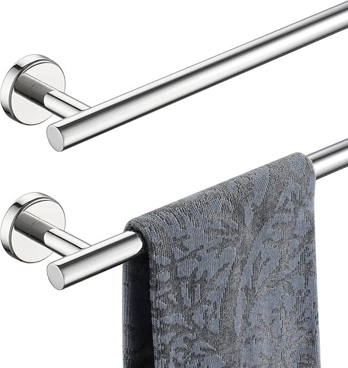 JQK Chrome Towel Bar, 27 Inch 304 Stainless Steel Thicken 0.8mm Towel Rack Bathroom, Towel Holder Polished Finished Wall Mount, Useable Length 24 Inch 2 Pack, TB110L24-CH-P2