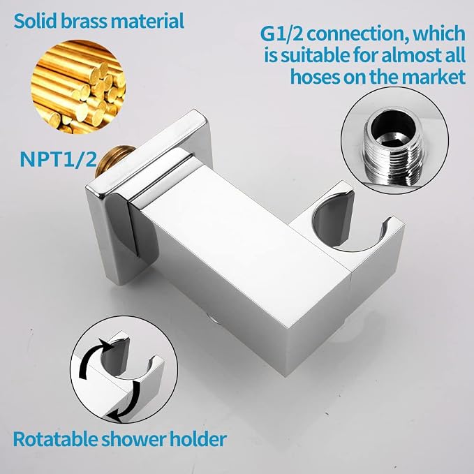 AYIVG Bathroom All Brass Wall Mount Adjustable Hand Held Shower Head Bracket Holder , Chrome Finish