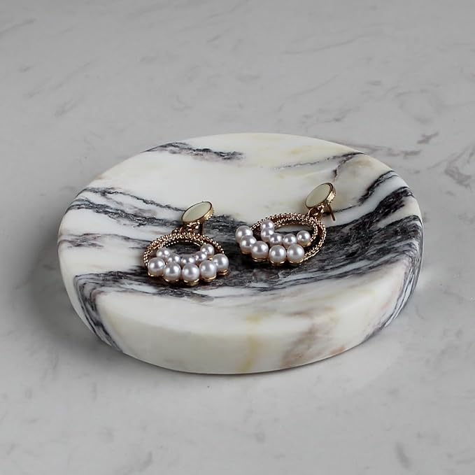 Genuine Italian Calacatta Viola Marble Soap Dish, Round Small Jewelry Dish, Sponge Holder for Bathroom, Kitchen, Christmas Marble Gift