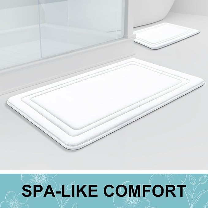 Grandaily Memory Foam Bath Mat Rug 30x20, Ultra Soft, Non-Slip and Absorbent Bathroom Rugs, Machine Wash Dry, Comfortable Bath Carpet for Bathroom Floor, Tub and Shower, White