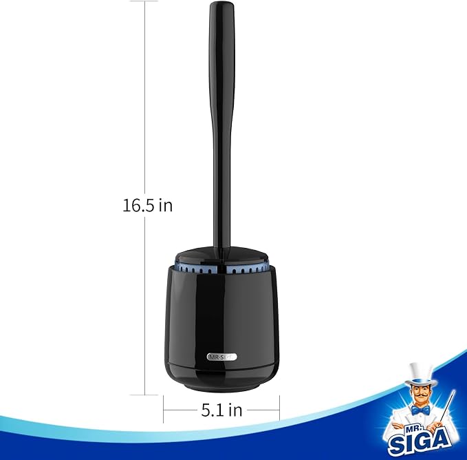 MR.SIGA Toilet Bowl Brush and Holder, Sturdy Long Handle, Black, 1 Pack | Automatic lid design, upgraded ventilation, replaceable toilet brush head dries quickly