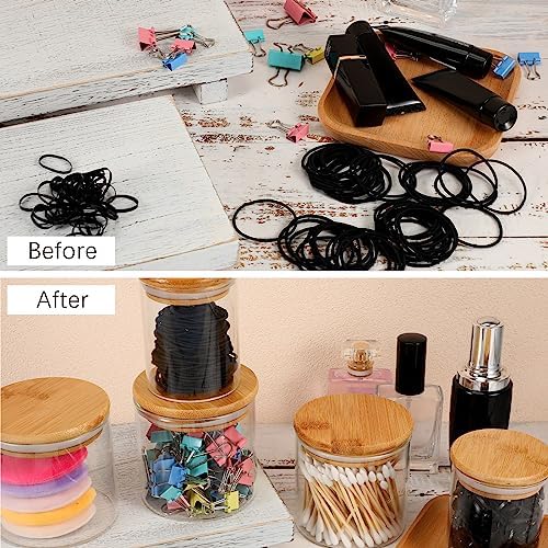 Dandat 6 Pack Glass Apothecary Bathroom Jars Bamboo Lids Countertop Storage