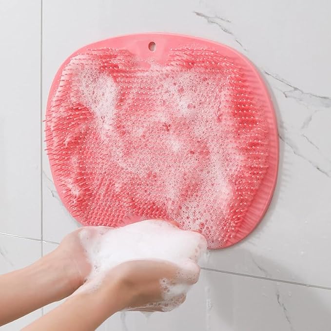 Silicone Shower Foot Scrubber Mat, Silicone Shower Foot Brush Pad for Home, 2025 Upgrade with Non-Slip Suction (Gray+Pink)