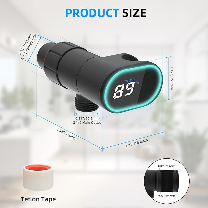 Hibbent Upgraded Metal Shower Head Holder with LED Display Thermometer, Adjustable Shower Arm Mount for Handheld, Universal Handheld Bracket, Solid Brass Ball, Oil-Rubbed Bronze