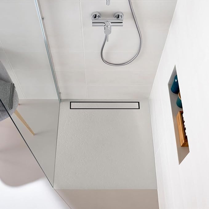 BARONAGE 24 Inch Linear Shower Drain, Reversible Tile Insert, Matte Black | 304 Stainless Steel Linear Drains, Rustproof, Hair Catcher, Rectangle Shower Floor Drain With Leveling Feet For Bathroom