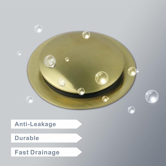 Gold Brushed Tub Drain Stopper,Universal Pop Up Bath Drain Plug Bathtub Drain Stopper,Hidrop Conversion Kit Assembly,Replaces Lift and Turn,Tip-Toe Plug Stopper for Tub,EZ Install(Gold Brushed)
