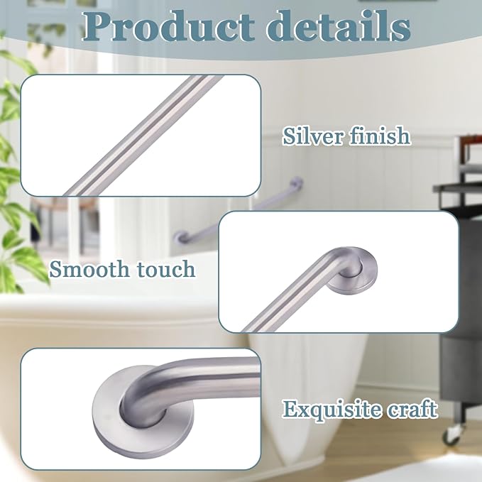48 Inch Bathroom Grab Bars for Shower, ADA Compliant Stainless Steel Wall Mounted Shower Grab Bar for Seniors, Safety Handicap Bathroom Grab Bar Supports 500 lbs