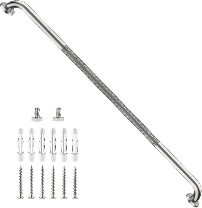 Anti-Slip Shower Grab Bar 48 Inch, ZUXET Brushed Nickel Extra Long Handicap Grab Bar w/Knurled Grip, Stainless Steel Bathroom Handrail for Toilet Shower Bathtub, Safety Support Bar for Seniors Elderly