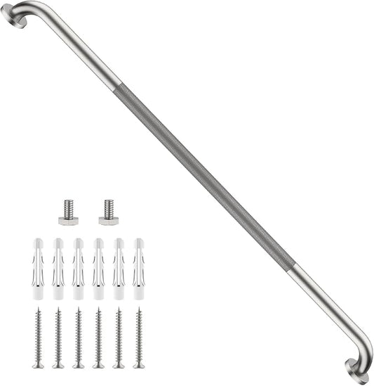 Anti-Slip Shower Grab Bar 48 Inch, ZUXET Brushed Nickel Extra Long Handicap Grab Bar w/Knurled Grip, Stainless Steel Bathroom Handrail for Toilet Shower Bathtub, Safety Support Bar for Seniors Elderly