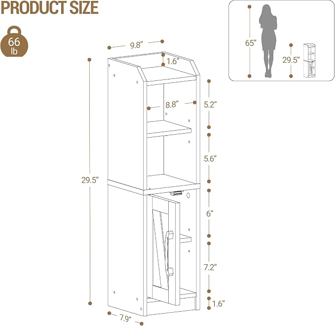 Hzuaneri Bathroom Storage Cabinet, Small Farmhouse Corner Floor Cabinet with Door and Shelves, Narrow Toilet Paper Holder Stand, Bathroom Organizer with Adjustable Shelf, for Small Spaces,Rustic White