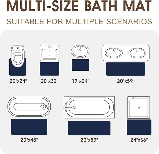 Memory Foam Bath Mat, Ultra Soft Absorbent Waffle Bathroom Rugs, Super Non-Slip PVC Backing Bath Rug Quick Dry, Machine Washable Rug for Tub, Shower, Home Decor Accessory, 24" x 17", Navy Blue
