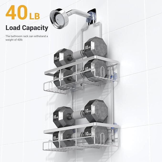 Hanging Shower Caddy Over Showerhead - Rustproof No Drill Shower Organizer | Includes Soap Holder and Hooks for Shampoo, Conditioner, and Bathroom Essentials with Quick Drainage Design