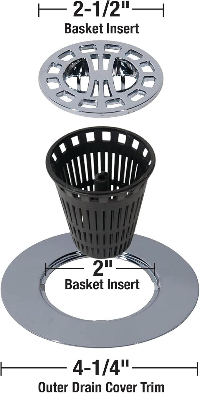 Danco Snap-in Shower Drain Cover with in-Drain Hair Catcher, 4-1/4" Round, Chrome Strainer, (10529)