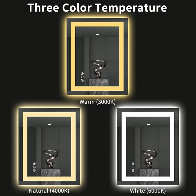 LOAAO 28"X32" LED Bathroom Mirror with Lights, UL Listed | Anti-Fog, Dimmable, 3 Color Temperature, Backlit + Front Lit, Memory Function, Tempered Glass